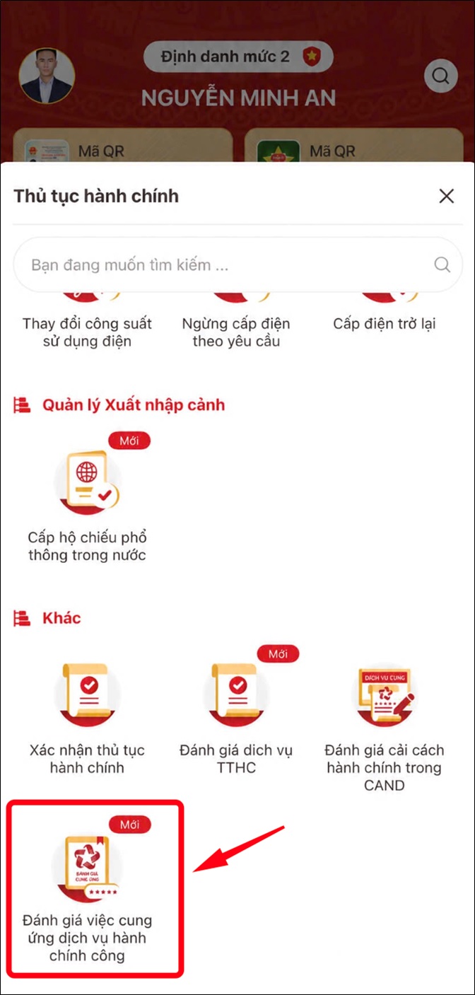 Hướng dẫn sử dụng chức năng "Đánh giá việc cung ứng dịch vụ hành chính công" trên ứng dụng VNeID - Ảnh 2.