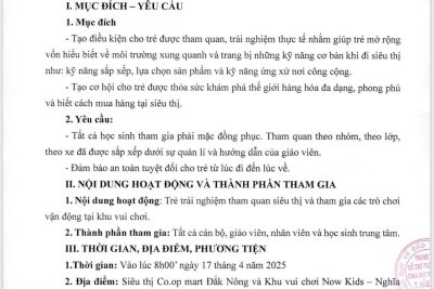 Kế hoạch trải nghiệm ” khám phá siêu thị – Thỏa sức vui chơi”